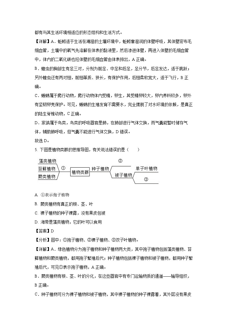 2023~2024学年山东省菏泽市鲁西新区七年级(上)12月月考生物试卷(解析版)第3页