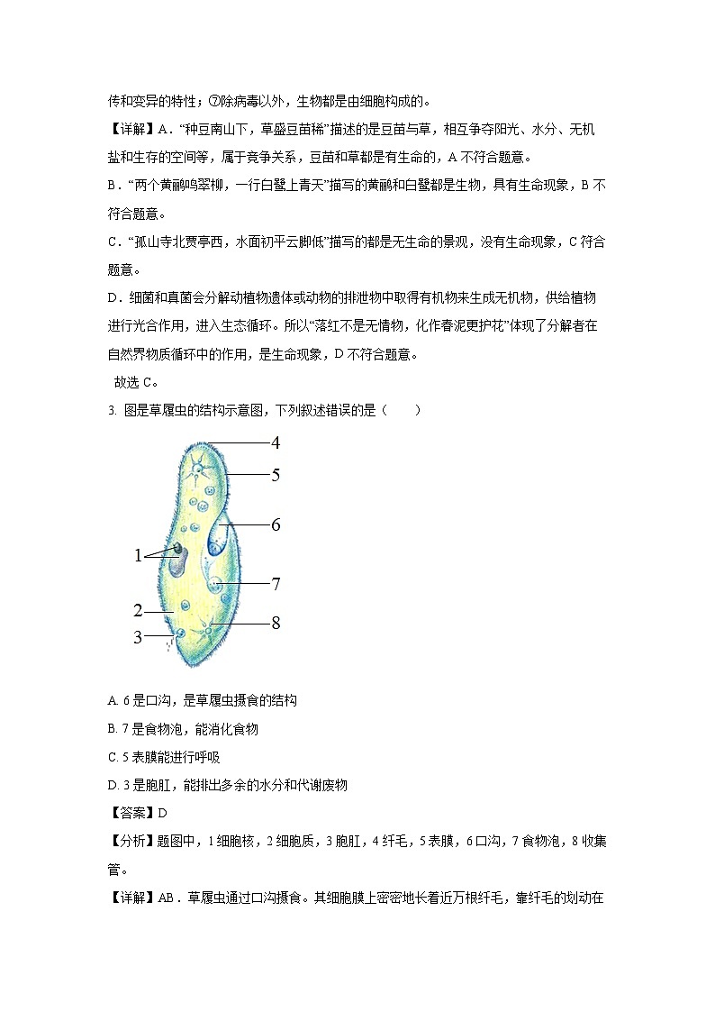 2024~2025学年湖南省怀化市通道县七年级(上)期中生物试卷(解析版)第2页