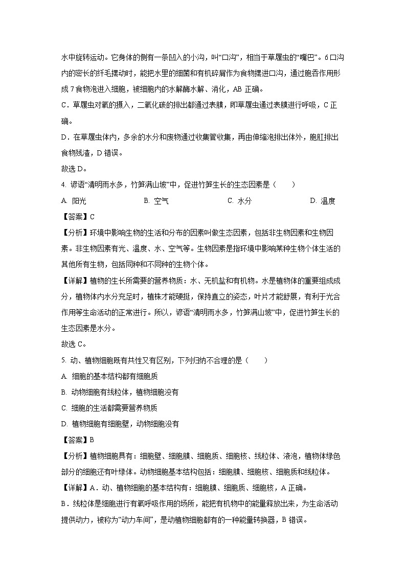 2024~2025学年湖南省怀化市通道县七年级(上)期中生物试卷(解析版)第3页