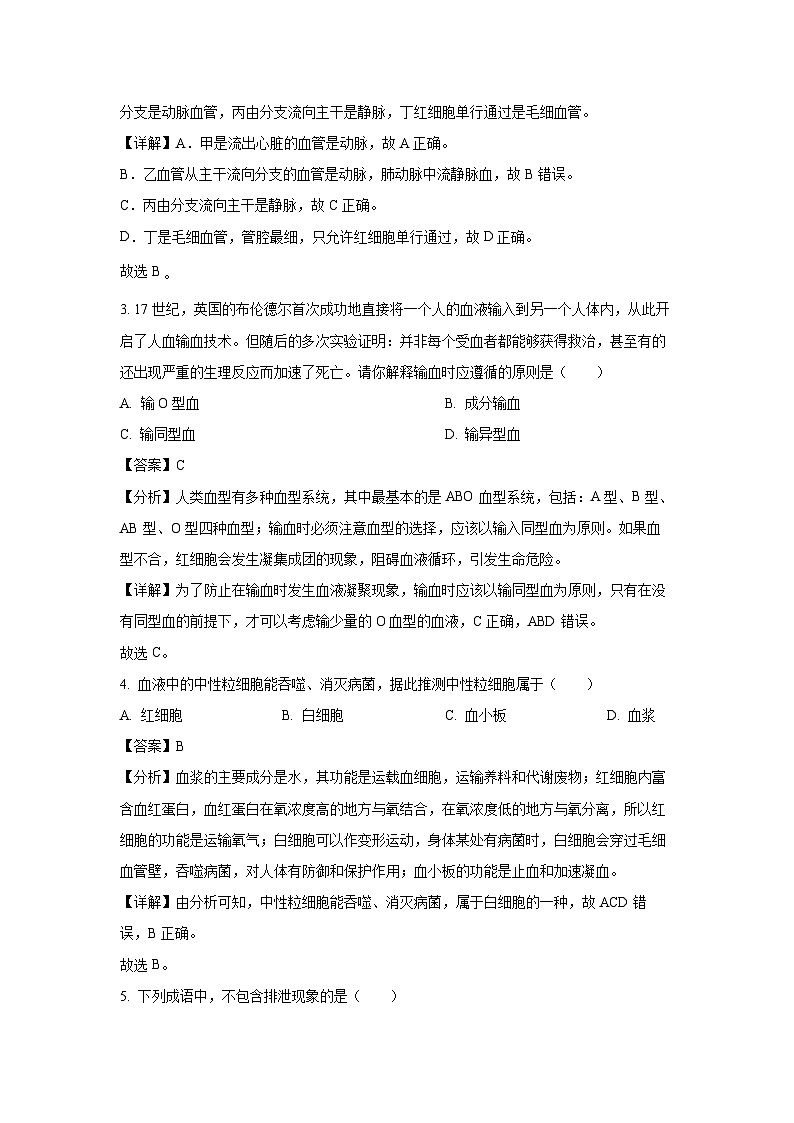 2023~2024学年江苏省泰兴市八年级(上)期末生物试卷(解析版)第2页