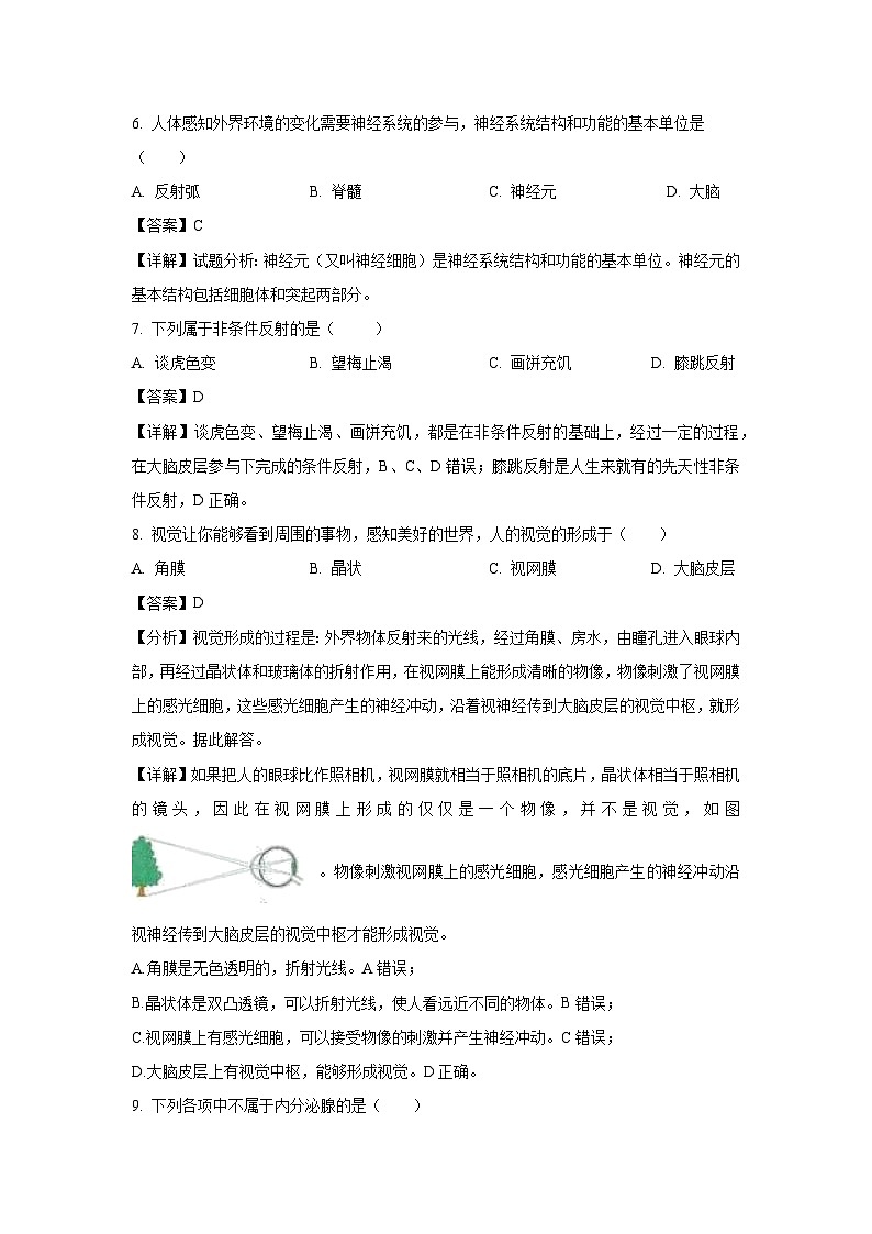 2023~2024学年江苏省宿迁市沭阳县乡镇联考八年级(上)12月月考生物试卷(解析版)第3页