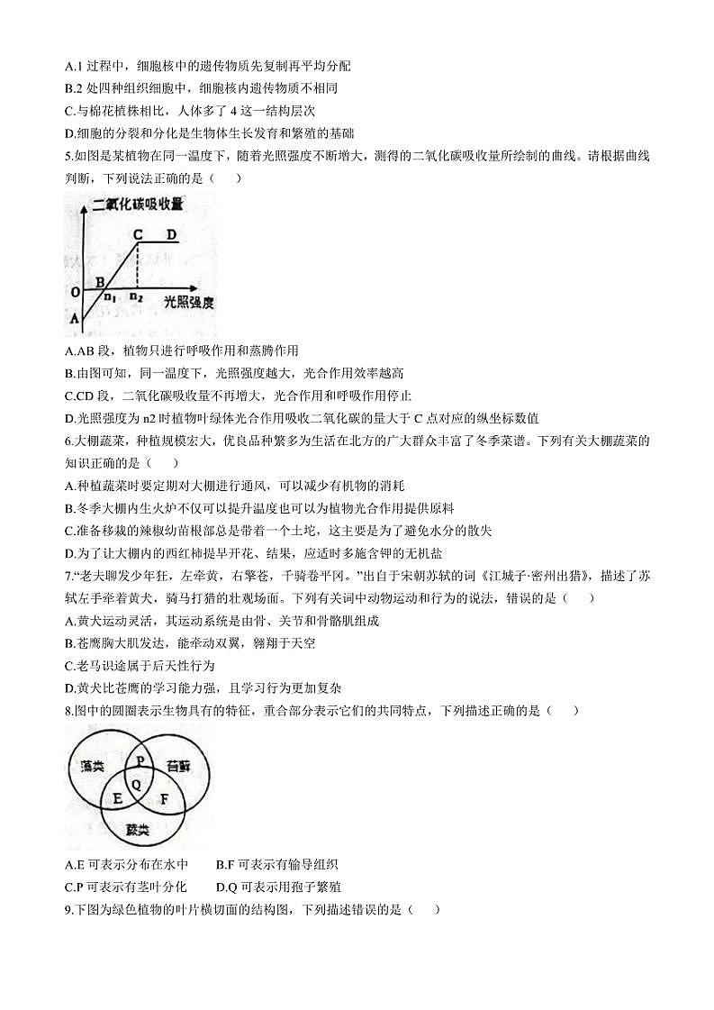 2024～2025学年山东省菏泽市牡丹区联考九年级(上)期中生物试卷(含答案)第2页