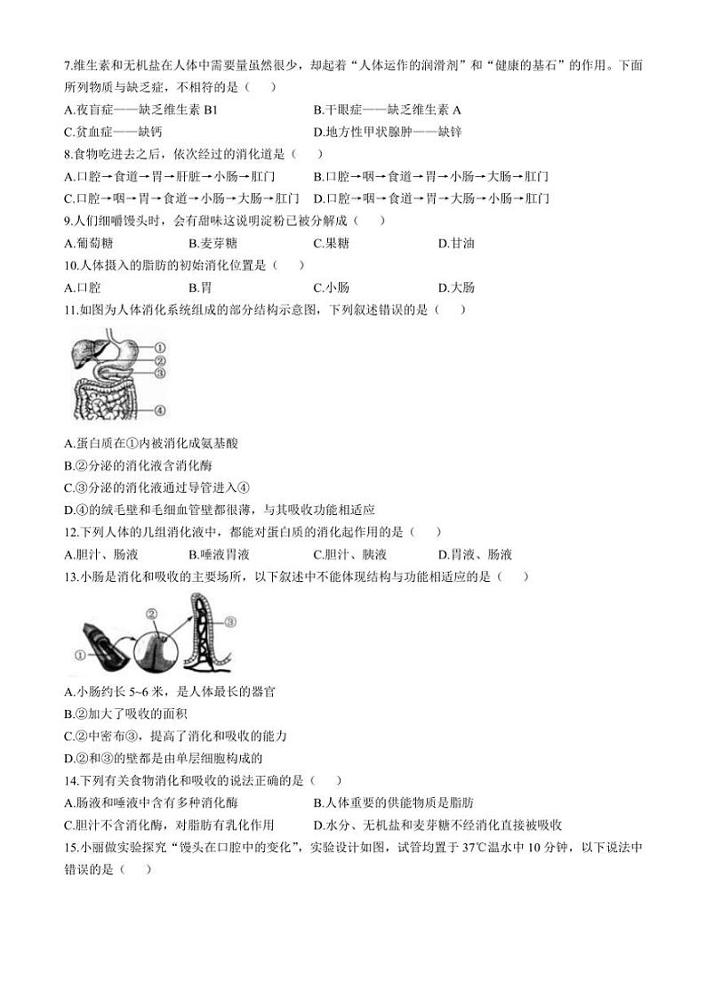 2024～2025学年山东省威海经济技术开发区七年级(上)期中生物试卷(含答案)第2页