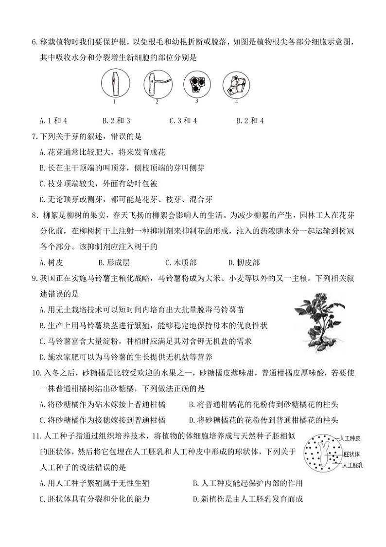 山东省济南市天桥区2024～2025学年八年级(上)期中生物试卷(含答案)第2页