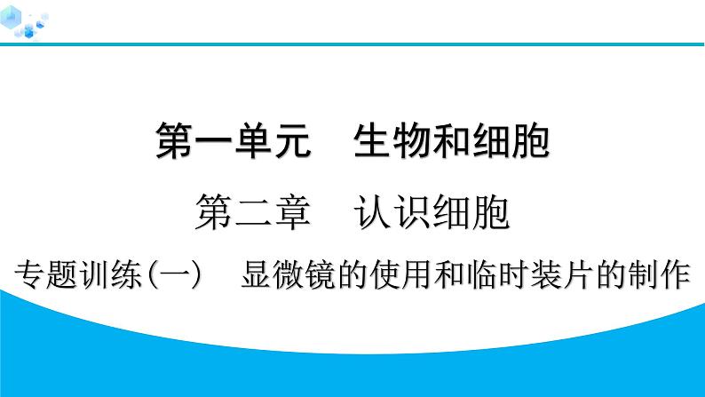 2024人教版生物七年级上册第一单元生物和细胞第二章认识细胞专题训练(一)　显微镜的使用和临时装片的制作 习题课件ppt第1页