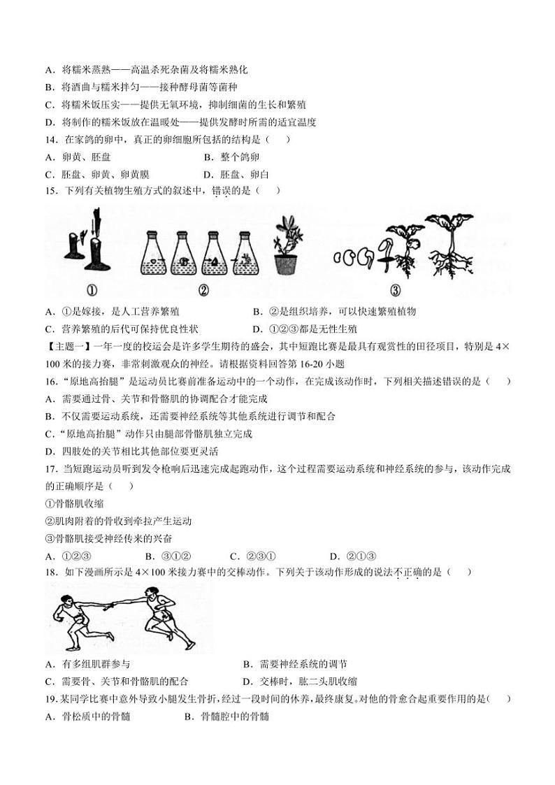 2024～2025学年广东省清远市连州市八年级(上)期中生物试卷(无答案)第3页