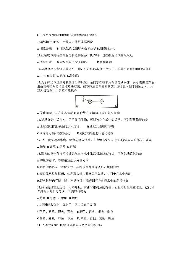 江苏省宿迁市宿豫区2022～2023学年七年级(下)4月期中生物试卷(含答案)第2页