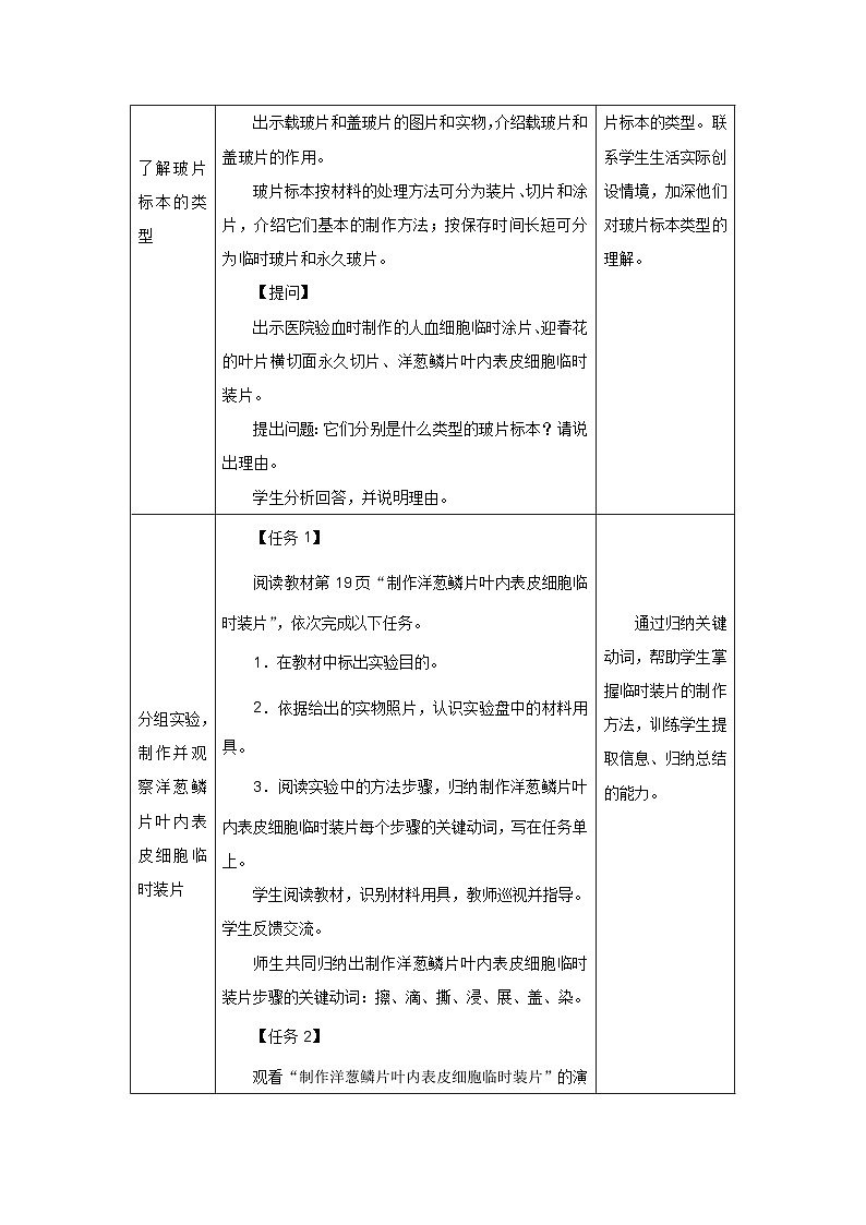 人教版生物七年级上册 1.2.2 植物细胞 第一课时 教学设计（表格式）生物第3页