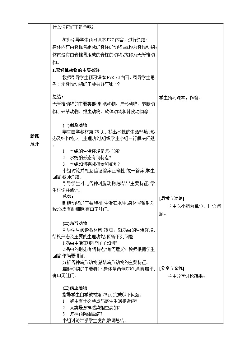 人教版生物七年级上册 2.2.1  无脊椎动物 教案第2页