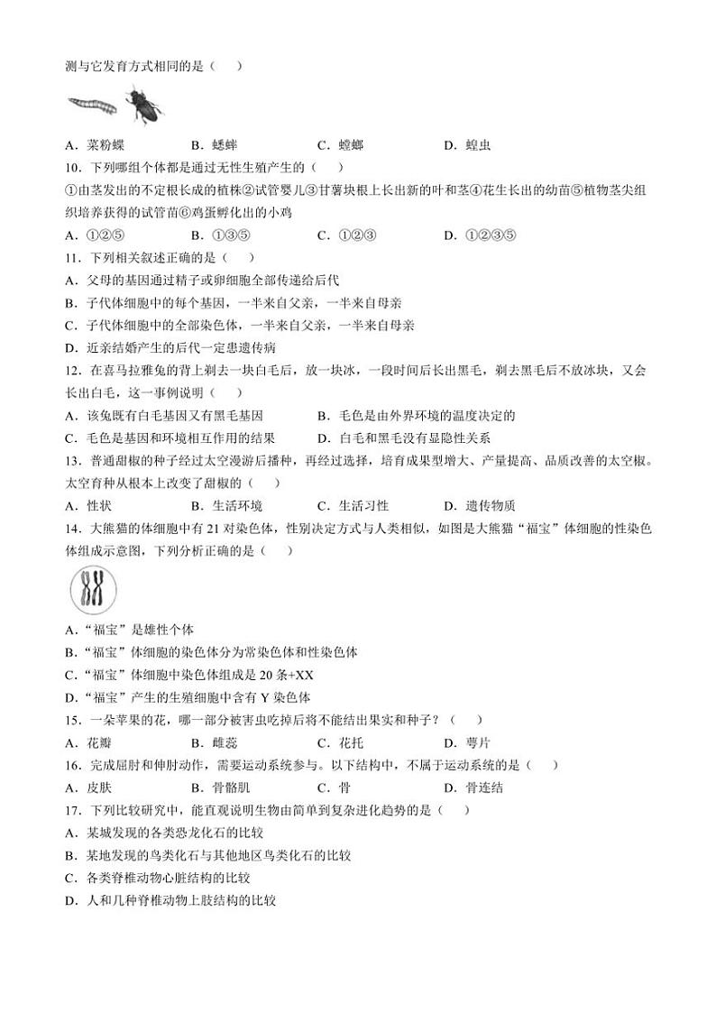 2024～2025学年河北省承德市承德县八年级(上)12月月考生物试卷(B卷)(含答案)第2页