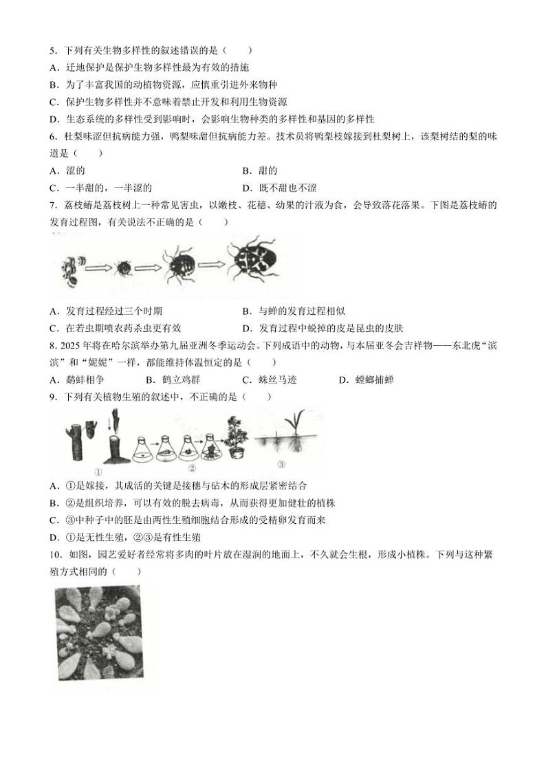 2024～2025学年山西省临汾市部分学校八年级(上)12月月考生物试卷(含答案)第2页