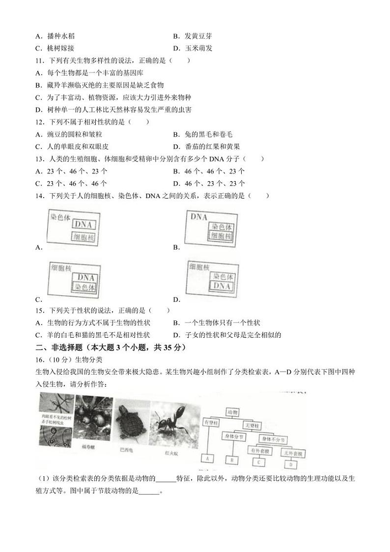 2024～2025学年山西省临汾市部分学校八年级(上)12月月考生物试卷(含答案)第3页