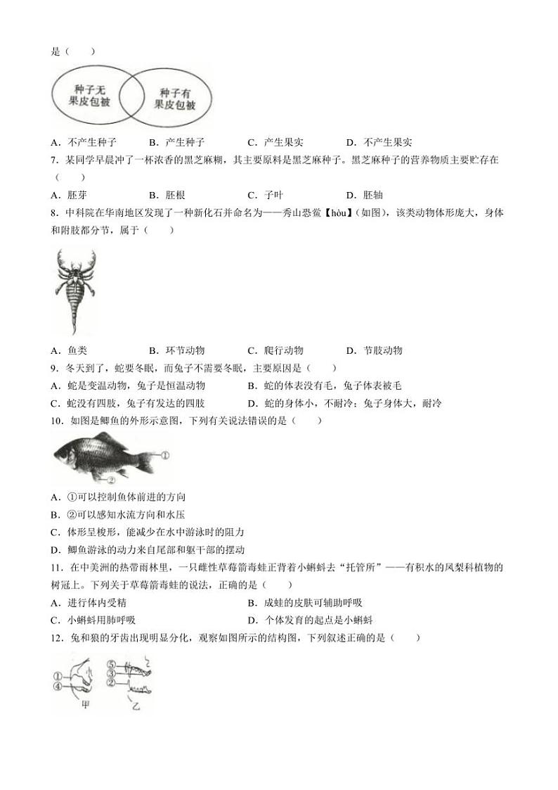 2024～2025学年山西省临汾市部分学校七年级(上)12月月考生物试卷(含答案)第2页