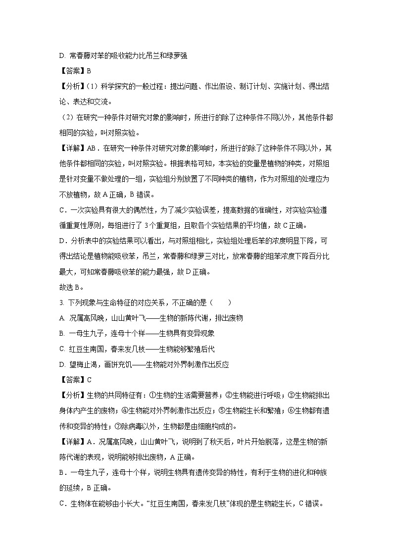 2024-2025学年山东省德州市齐河县七年级(上)期中生物试卷(解析版)第2页