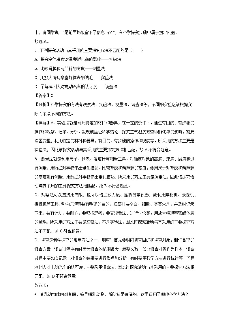 2024-2025学年山东省滨州市滨城区七年级(上)期中生物试卷(解析版)第2页