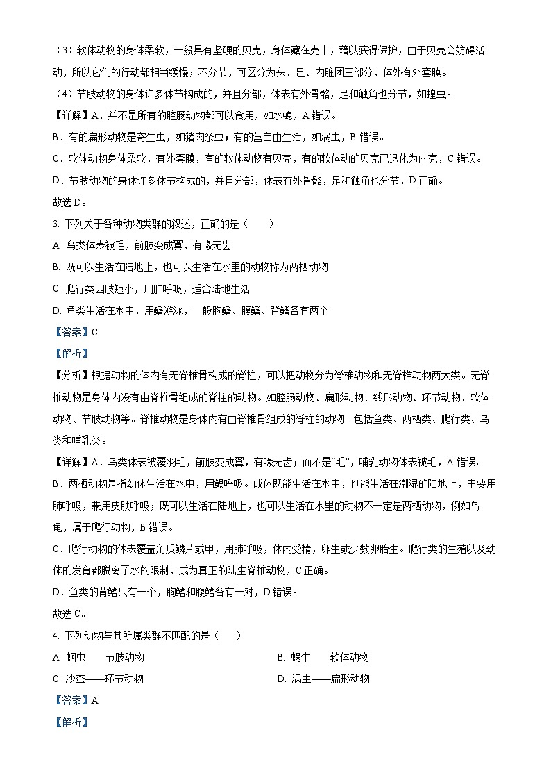 江西省九江市柴桑区2024-2025学年八年级上学期期中生物试题（解析版）-A4第2页
