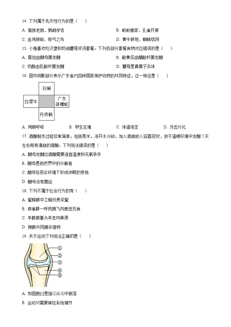 江西省龙南市2024-2025学年八年级上学期期中生物试题（原卷版）-A4第3页