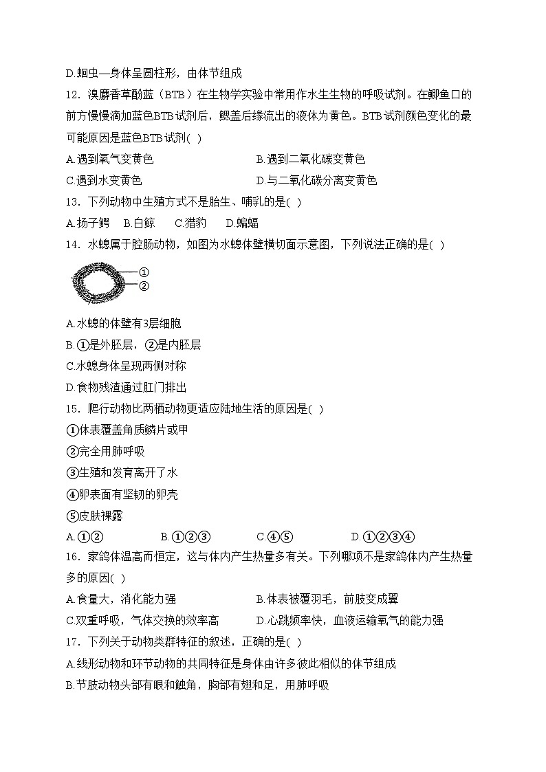 山东省东营市利津县2024-2025学年八年级10月月考生物学试卷(含答案)第3页