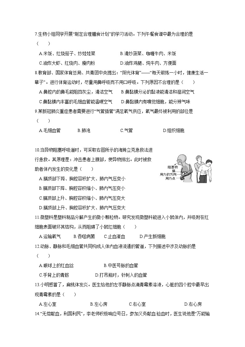 2024-2025学年江西省赣州市兴国县七年级下学期期末考试生物检测试题（含答案）第2页