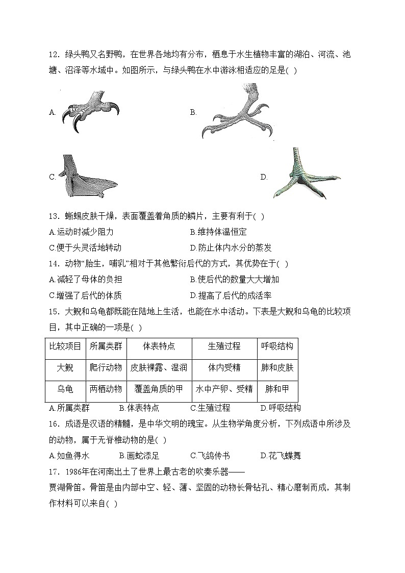 陕西省咸阳市兴平市2024-2025学年八年级上学期11月期中阶段性自测生物试卷(含答案)第3页