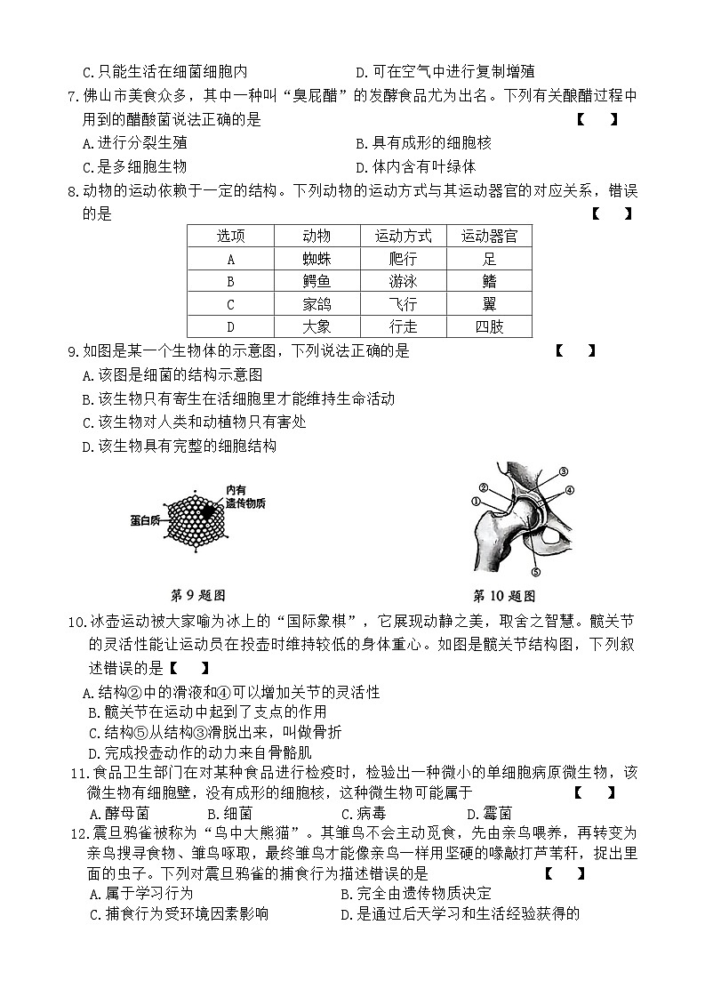 河南省新乡市卫辉市2024-2025学年八年级上学期期中生物学试题第2页