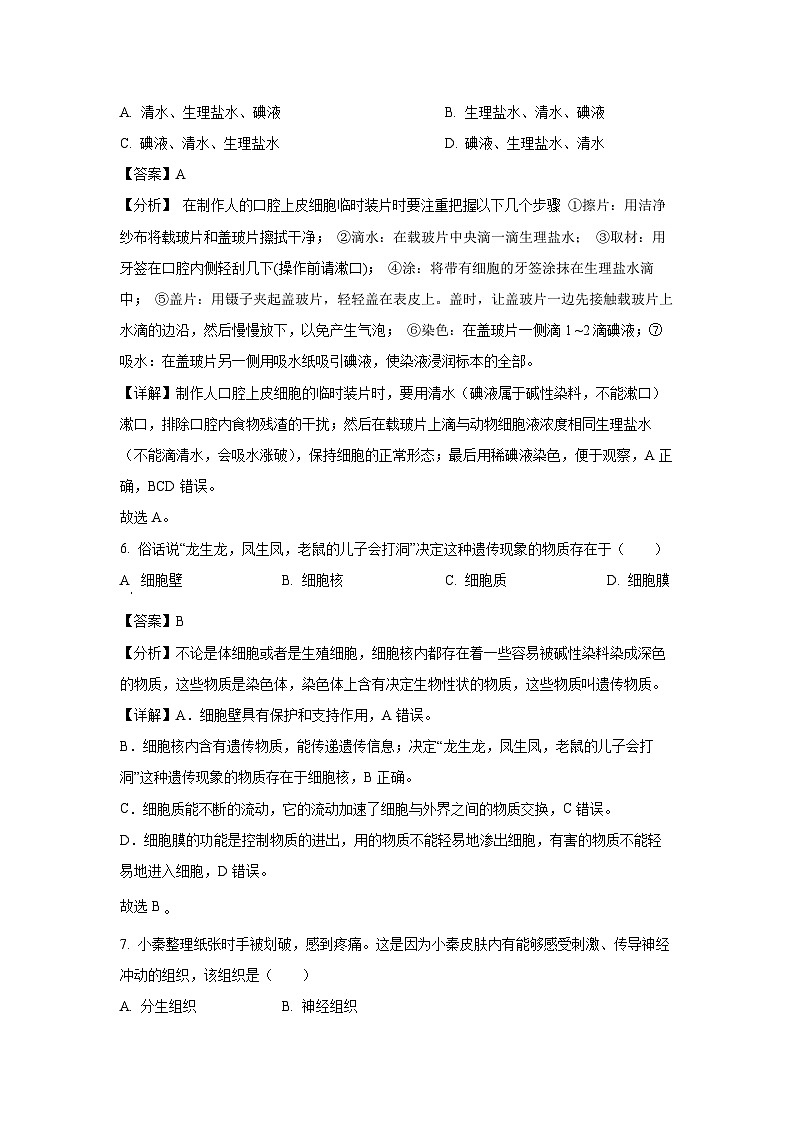 2024-2025学年河北省唐山市路南区七年级(上)期中生物试卷(解析版)第3页