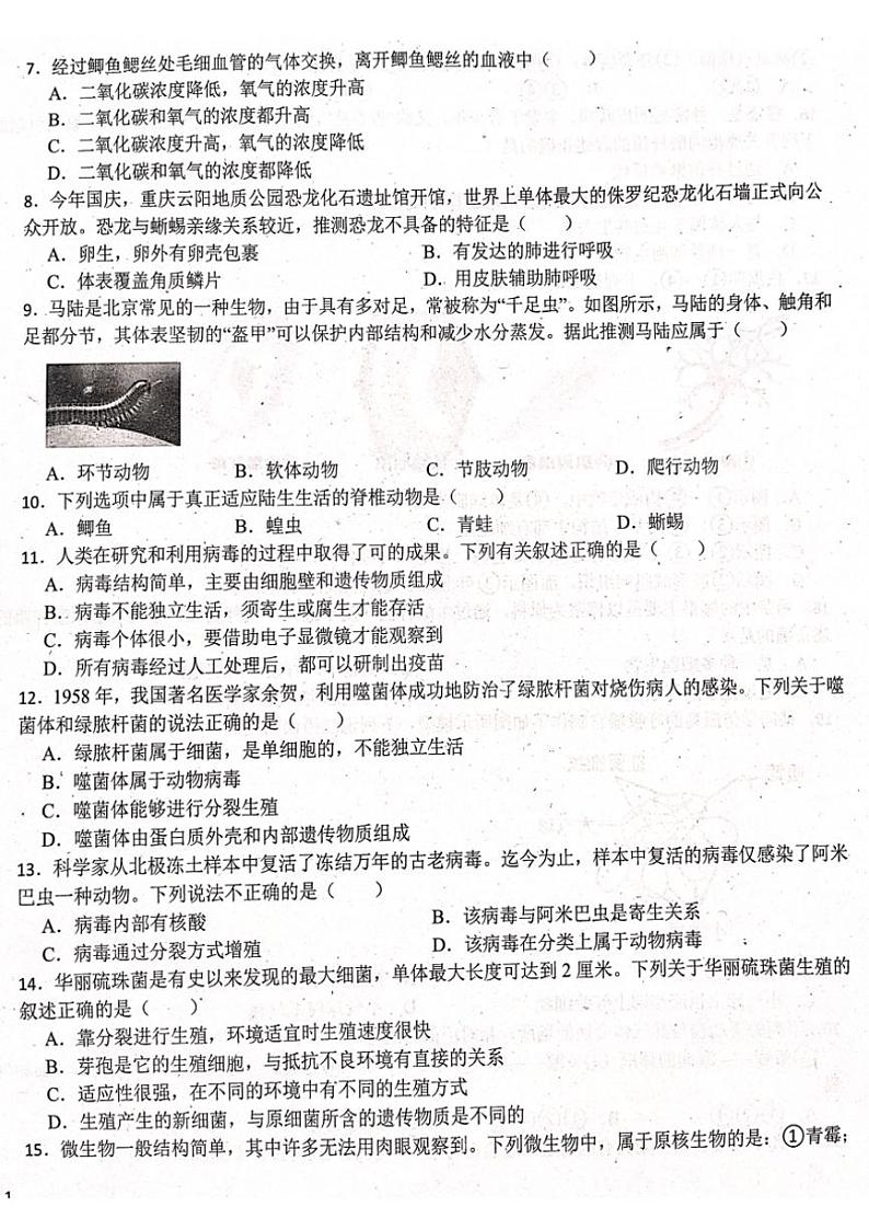 2024～2025学年山东省潍坊市高密市四校联考七年级(上)12月月考(阶段性检测)生物试卷(含答案)第2页
