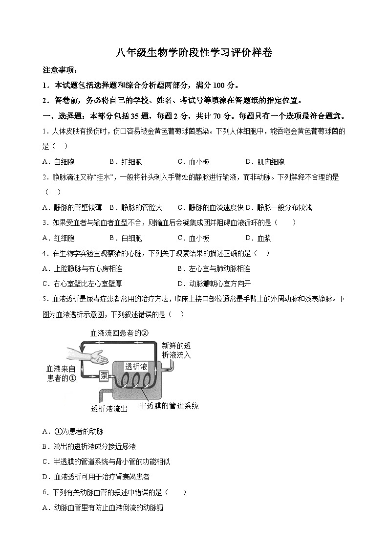 江苏省镇江市句容市2024-2025学年八年级上学期期中生物学试题（含答案解析）第1页