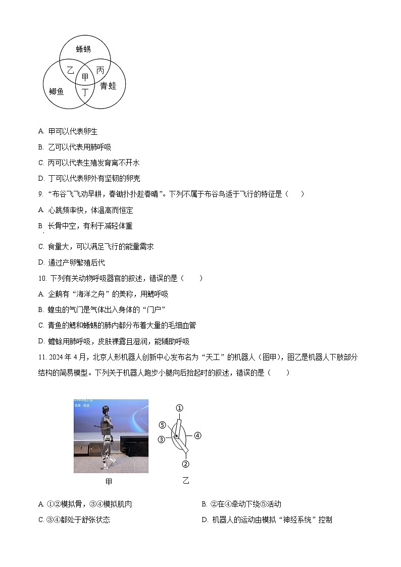 山东省临沂市莒南县2024-2025学年八年级上学期期中生物学试题（原卷版）-A4第3页
