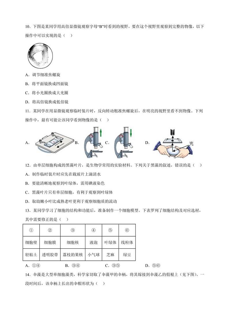 2024～2025学年江苏省南通市七年级(上)期中生物试卷(含解析)第3页