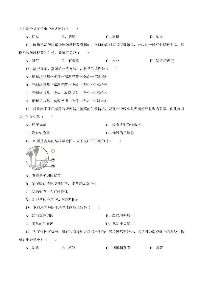 2024～2025学年广东省东莞市松山湖北区学校八年级(上)第二次月考生物试卷(含答案)第3页