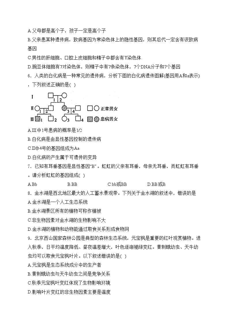四川省泸州市泸州老窖天府中学2025届九年级上学期11月期中考试生物试卷(含答案)第2页