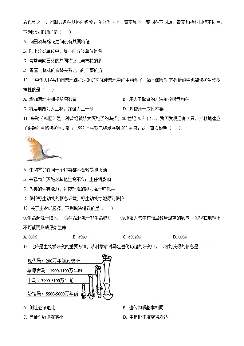 河南省平顶山市汝州市2024-2025学年八年级上学期期中生物试题（原卷版）-A4第3页