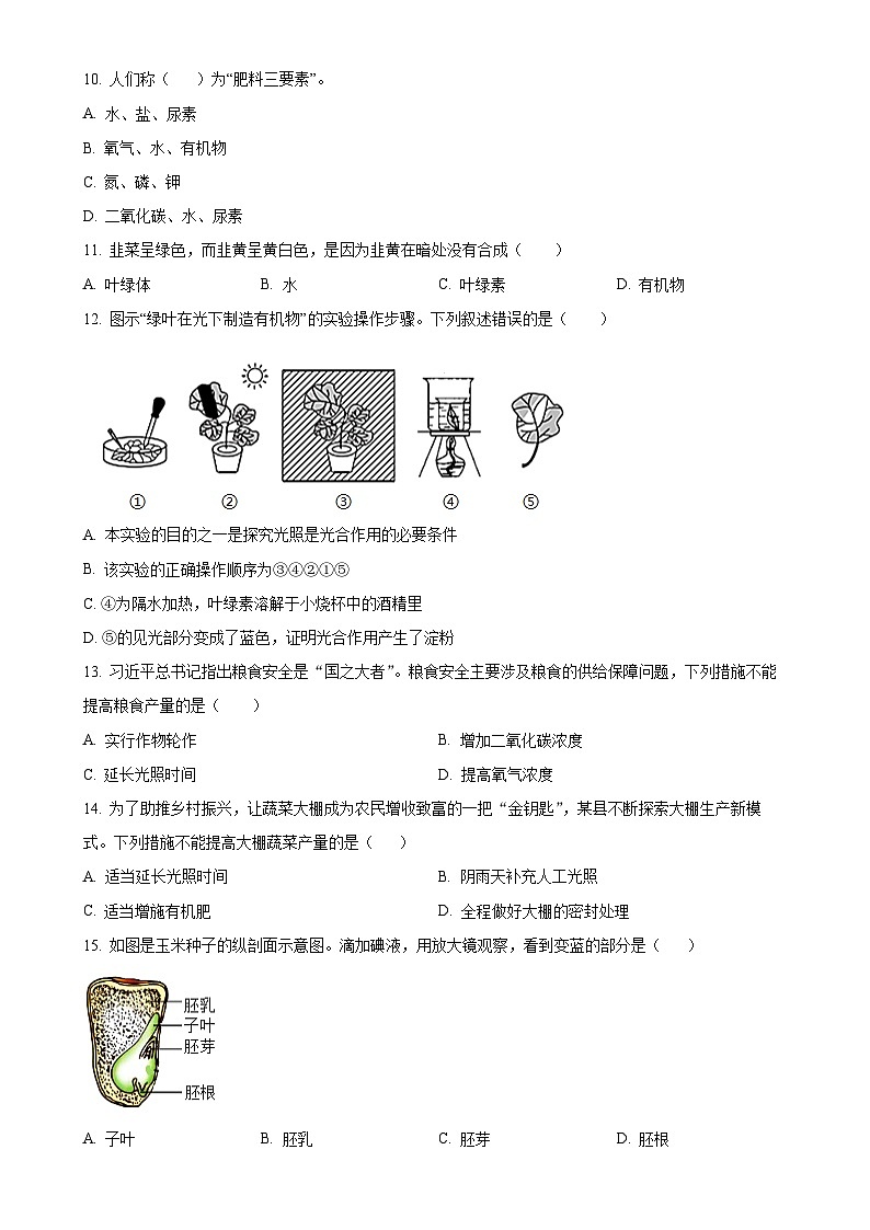 河北省保定市清苑区2024-2025学年八年级上学期期中生物试题（原卷版）-A4第2页