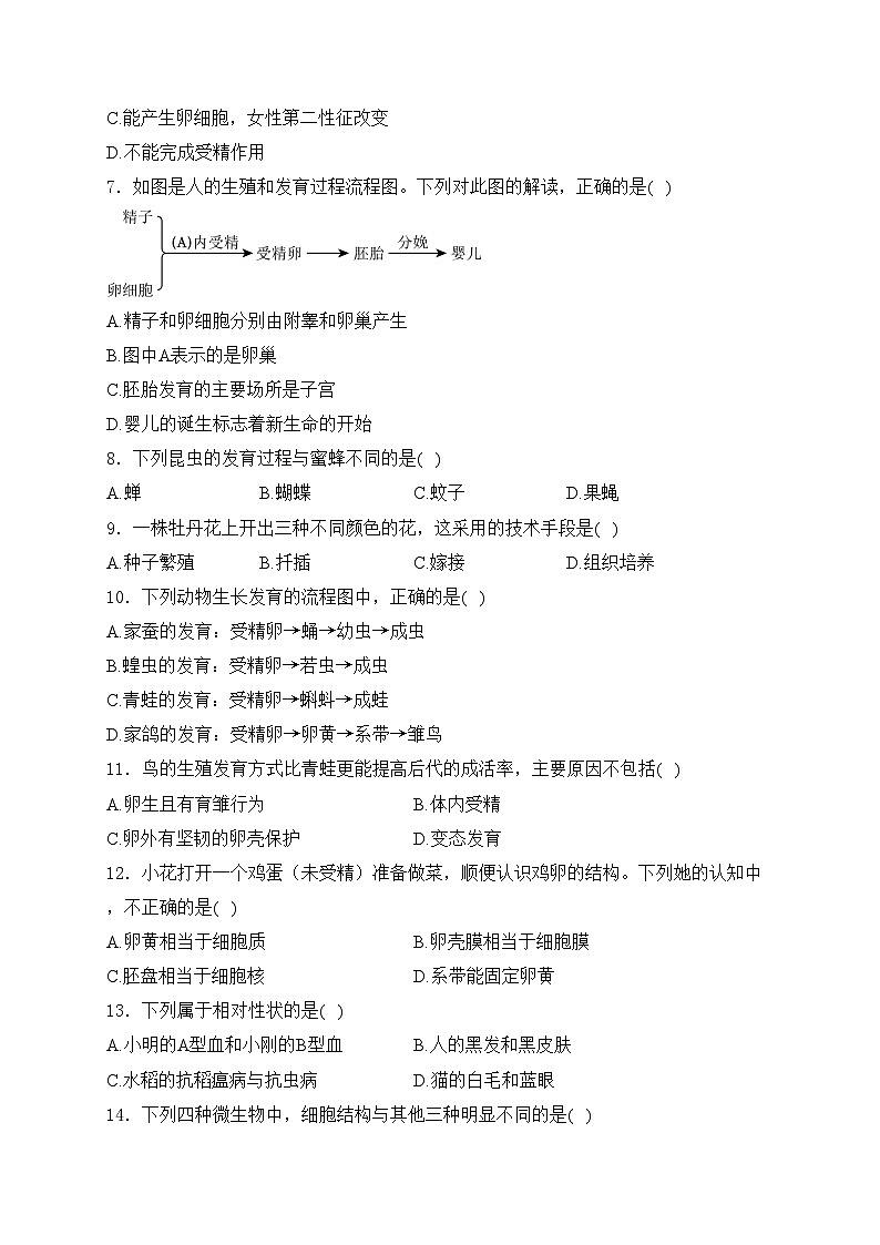 河北省廊坊市2024-2025学年八年级上学期11月阶段评估（二）生物试卷(含答案)第2页