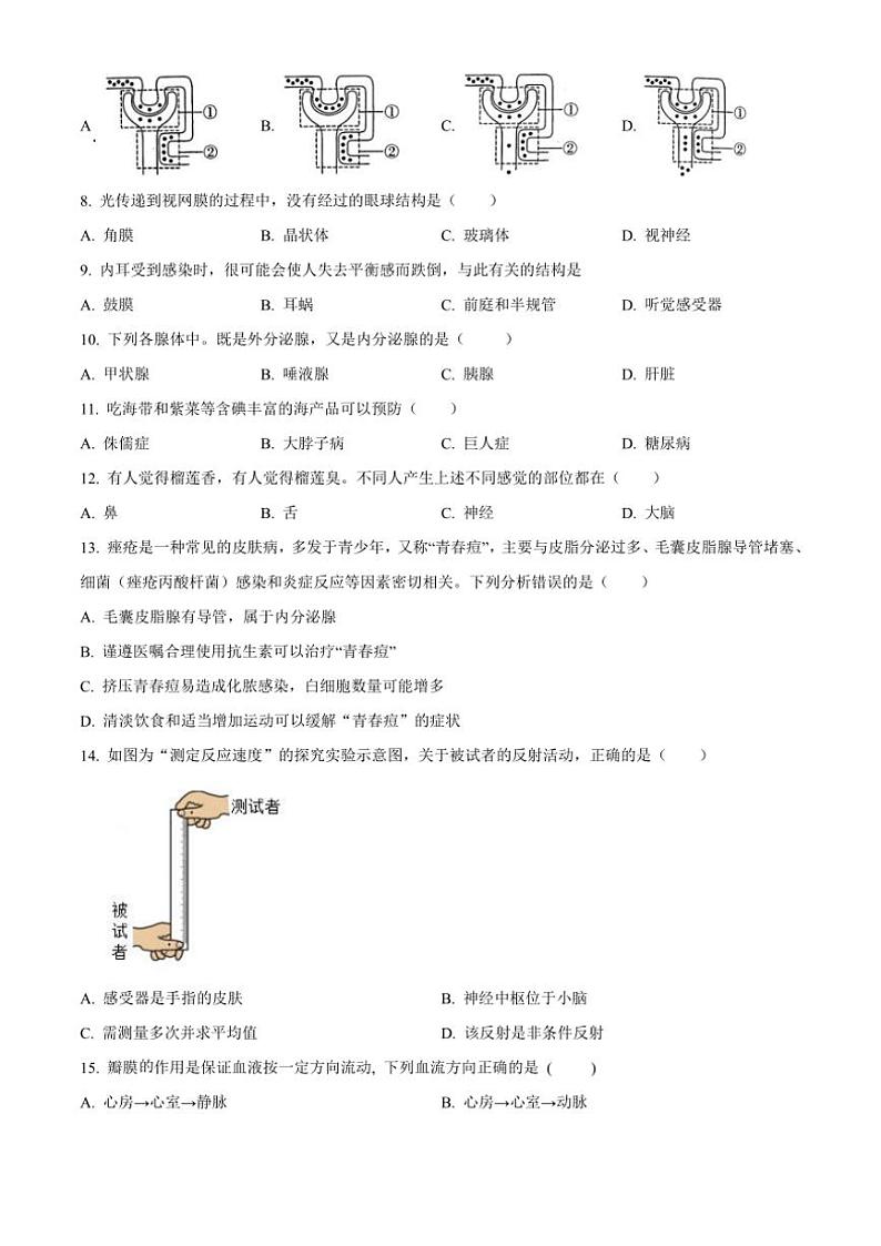 2024～2025学年江苏省泰州市兴化市八年级(上)12月月考生物试卷(含答案)第2页