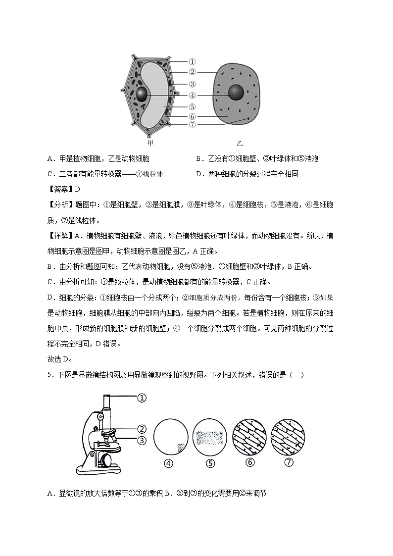 湖南省七年级(上)期末模拟卷生物试卷(解析版)第3页