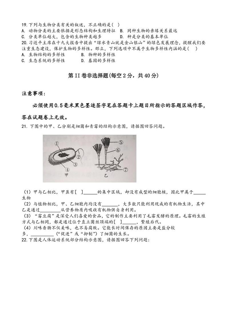 2024～2025学年四川省宜宾市第二中学八年级(上)期末模拟检测生物试卷(含答案)第3页