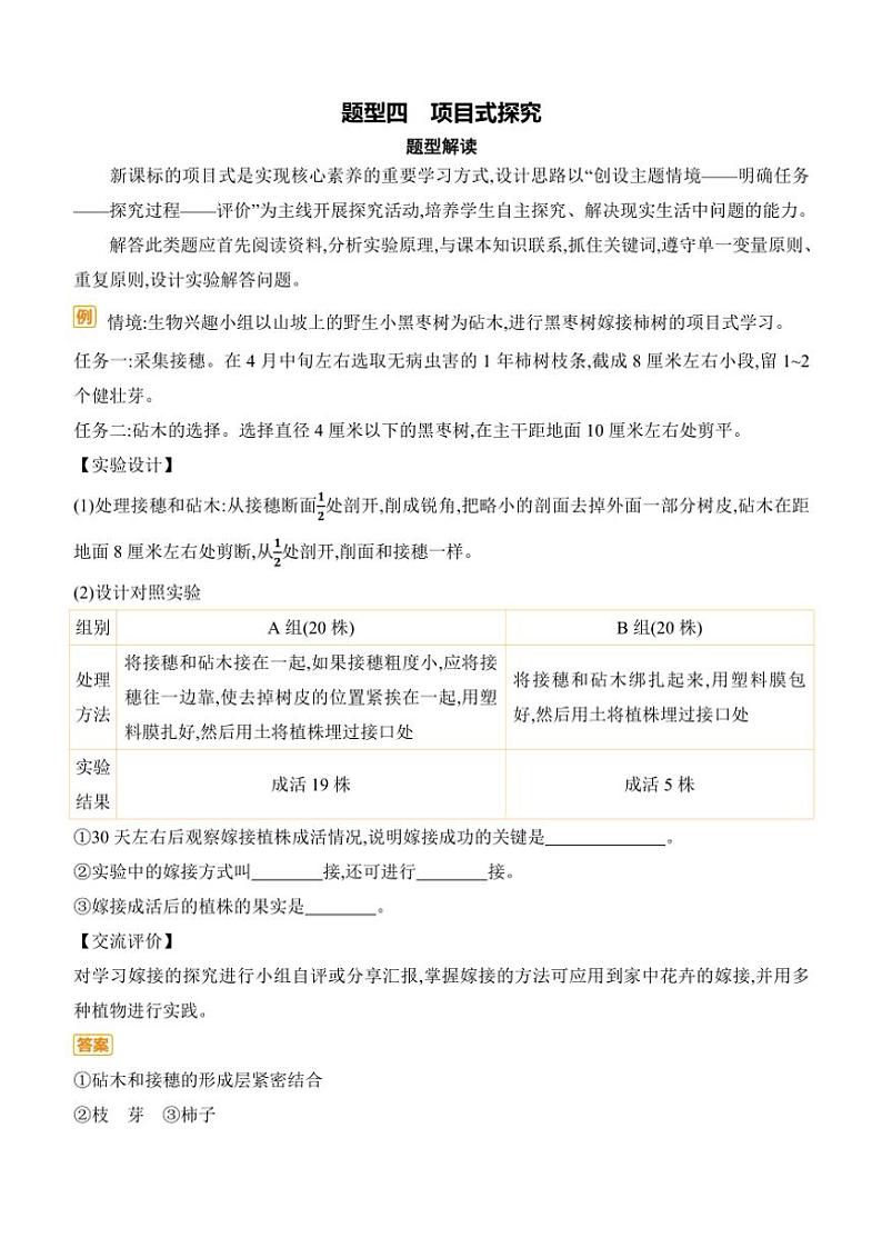 2025年中考生物学专题复习题型04　项目式探究 （含答案）第1页