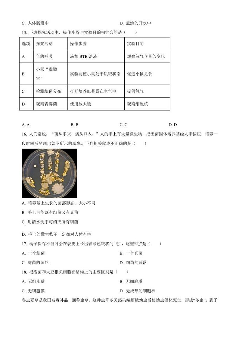 2024～2025学年福建省漳州市第三中学八年级(上)期中生物试卷(含答案)第3页