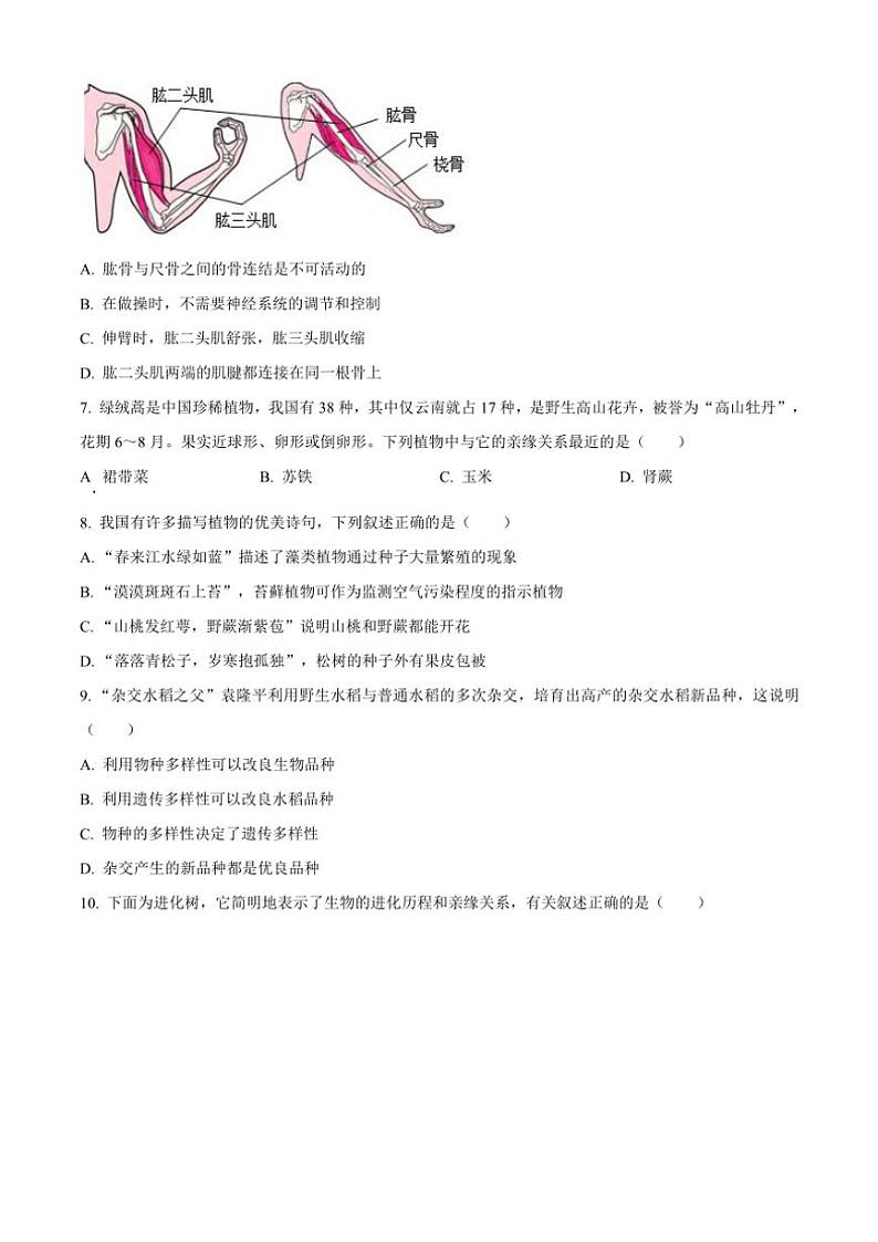 2024～2025学年辽宁省沈阳市第四十三中学八年级(上)12月月考生物试卷(含答案)第2页