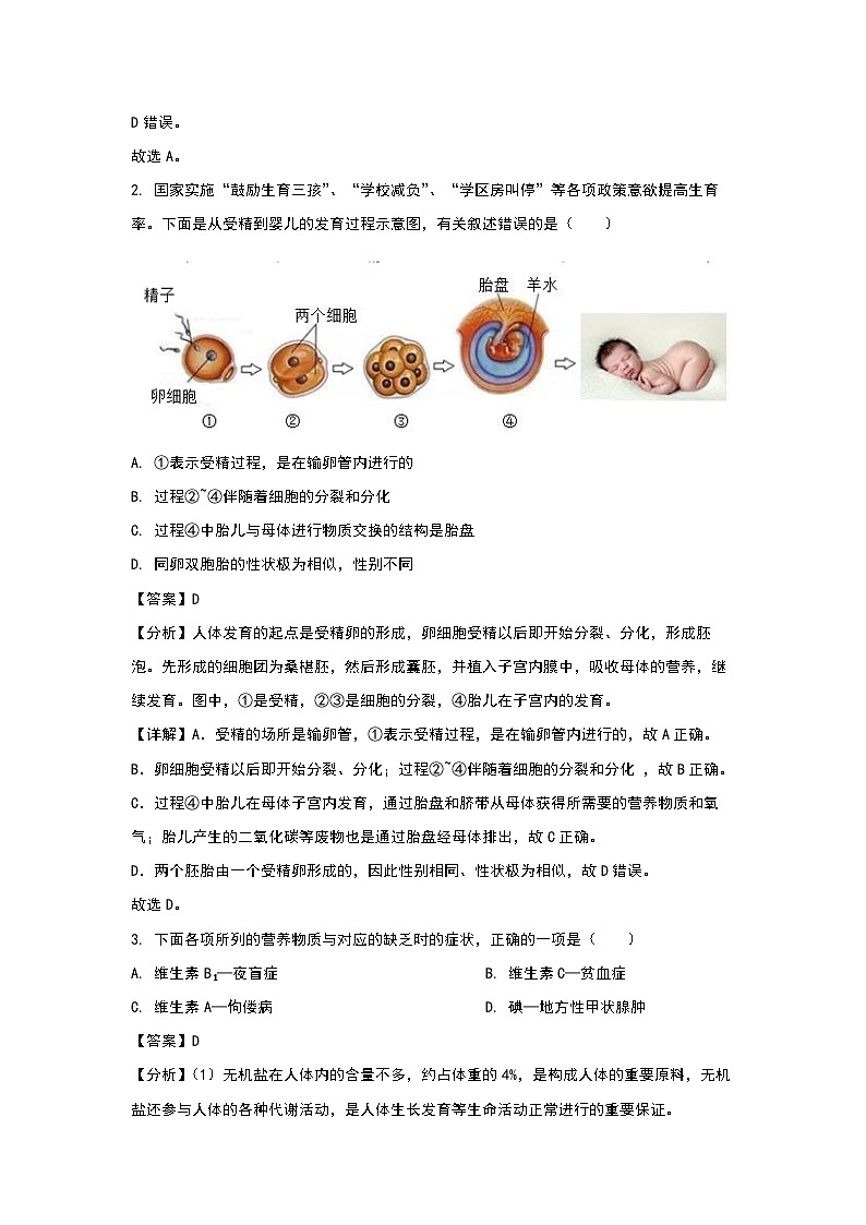 山东省济宁市任城区2023-2024学年七年级(上)期末生物试卷（解析版）第2页