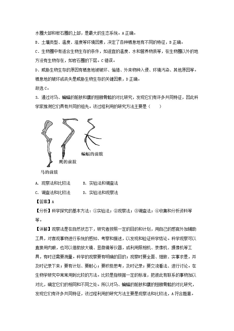 山东省济宁市微山县2023-2024学年七年级(上)期末生物试卷（解析版）第2页
