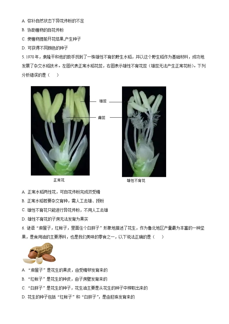 精品解析：山东省滨州市无棣县2024-2025学年八年级上学期期中生物学试题（B）（原卷版）-A4第2页