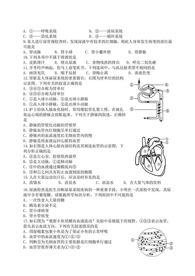 2024～2025学年江苏省泰州市姜堰区四校八年级(上)12月月考生物试卷(含答案)第2页