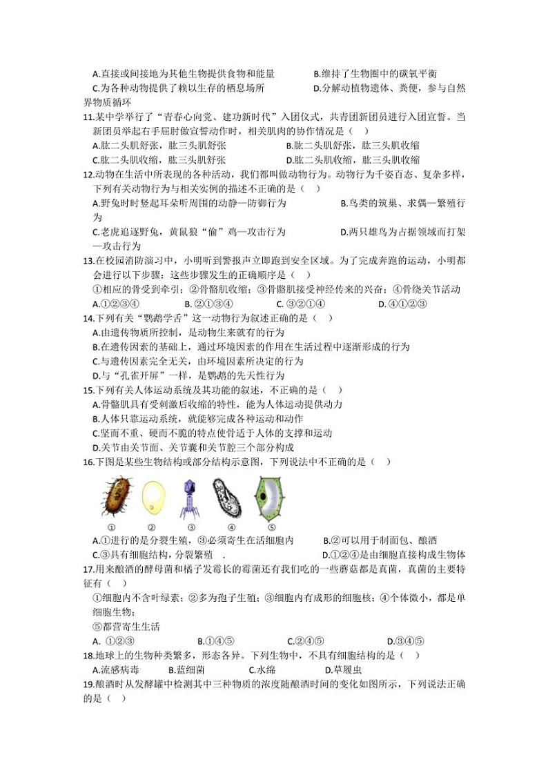 2024～2025学年江西省吉安市永丰县十一校联考(月考)八年级(上)12月月考生物试卷(含答案)第2页