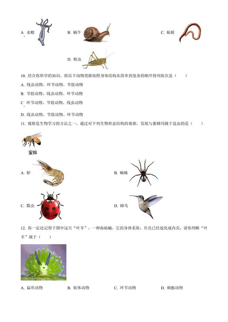 2024～2025学年山西省太原市第五中学七年级(上)12月月考生物试卷(含答案)第3页