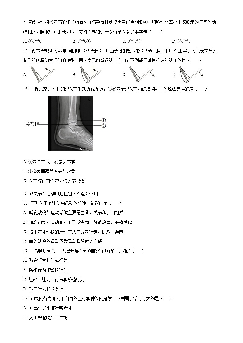 湖南省湘潭市雨湖区2024-2025学年八年级上学期期中生物试题（原卷版）-A4第3页