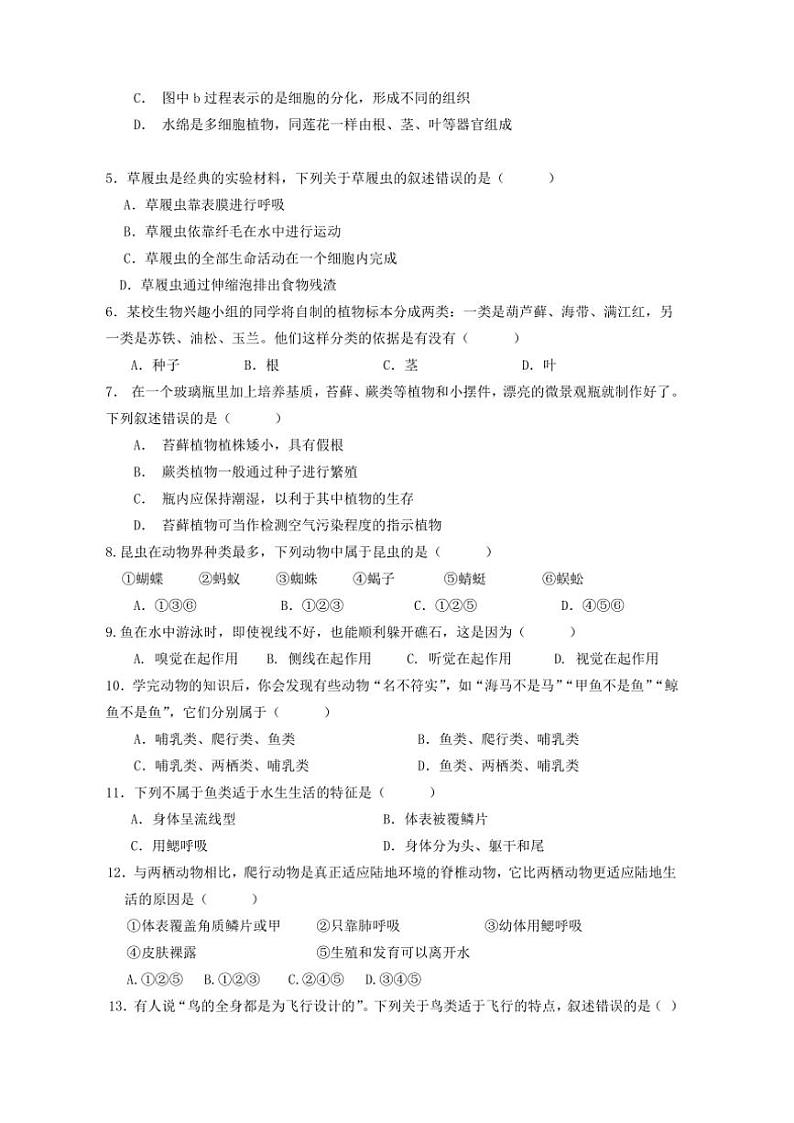 2024～2025学年江苏省盐城市东台市第一教育联盟七年级(上)12月月考生物试卷(含答案)第2页