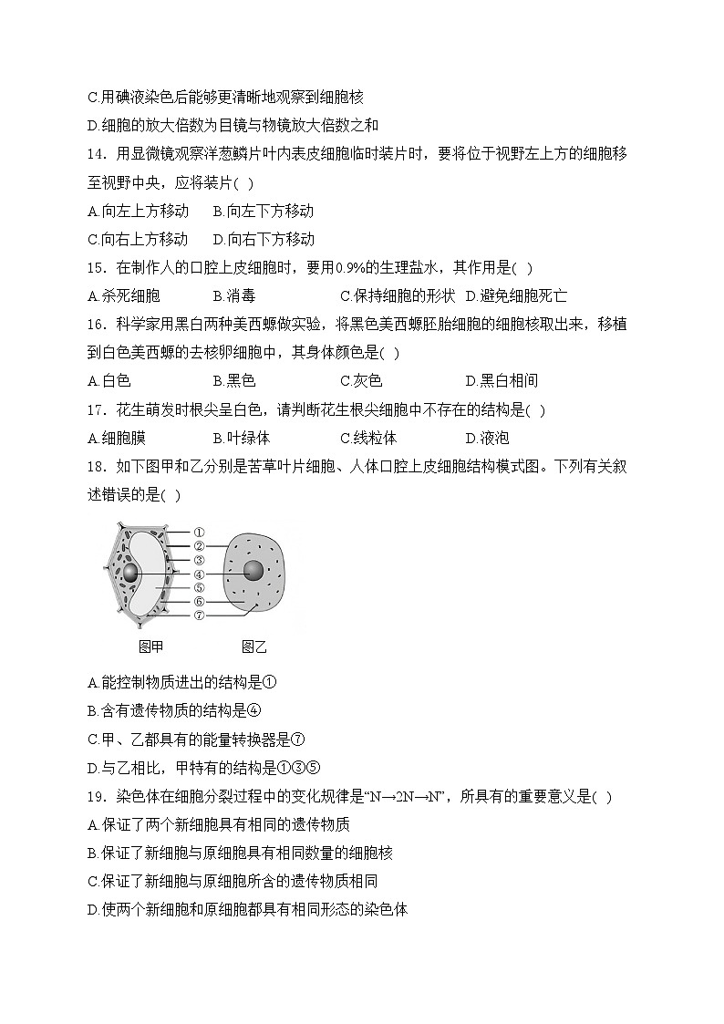 福建省龙岩市漳平市2024-2025学年七年级上学期期中考试生物试卷(含答案)第3页